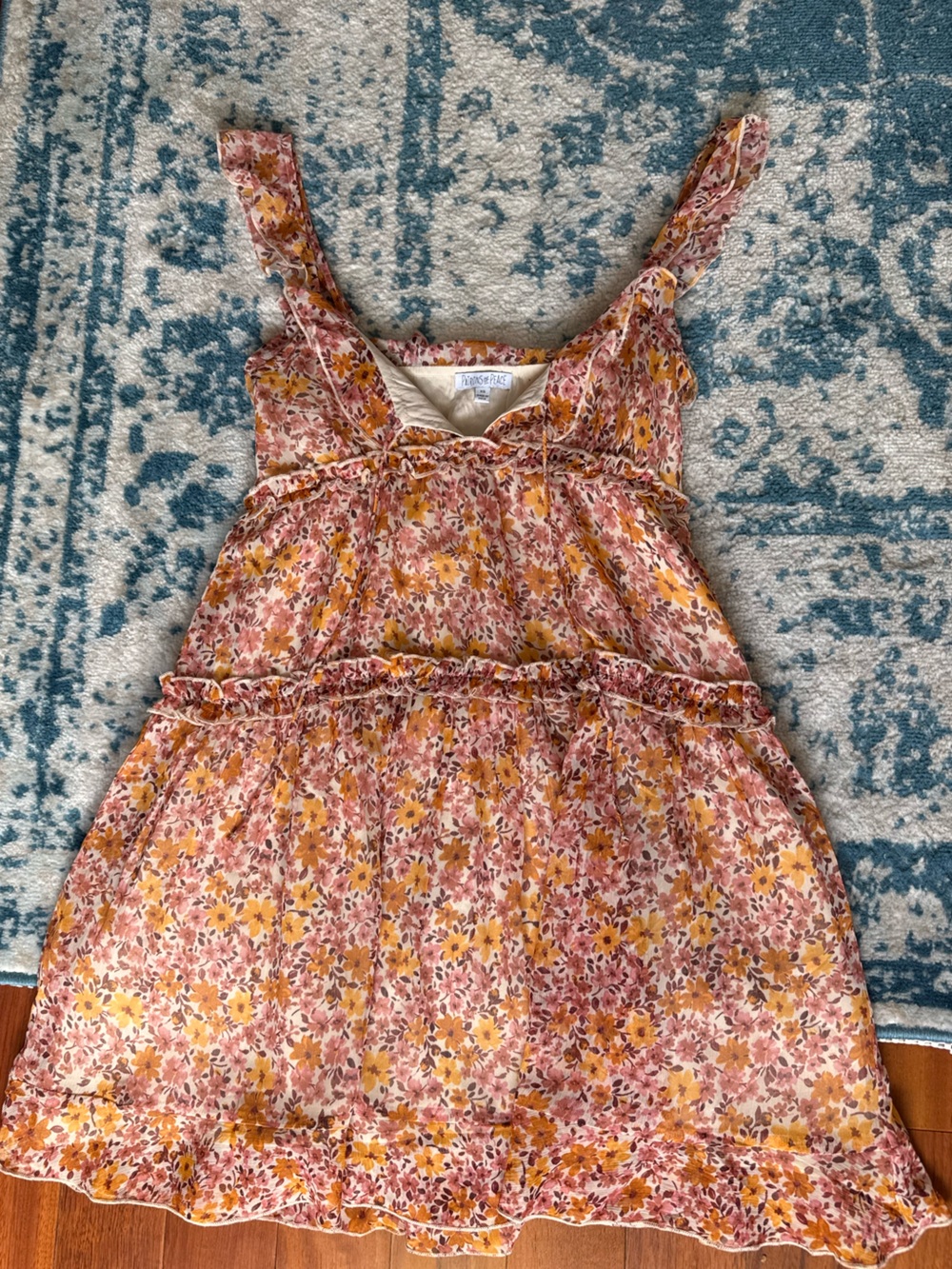 Patrons of Peace Pink and Mustard Floral Ruffle Top